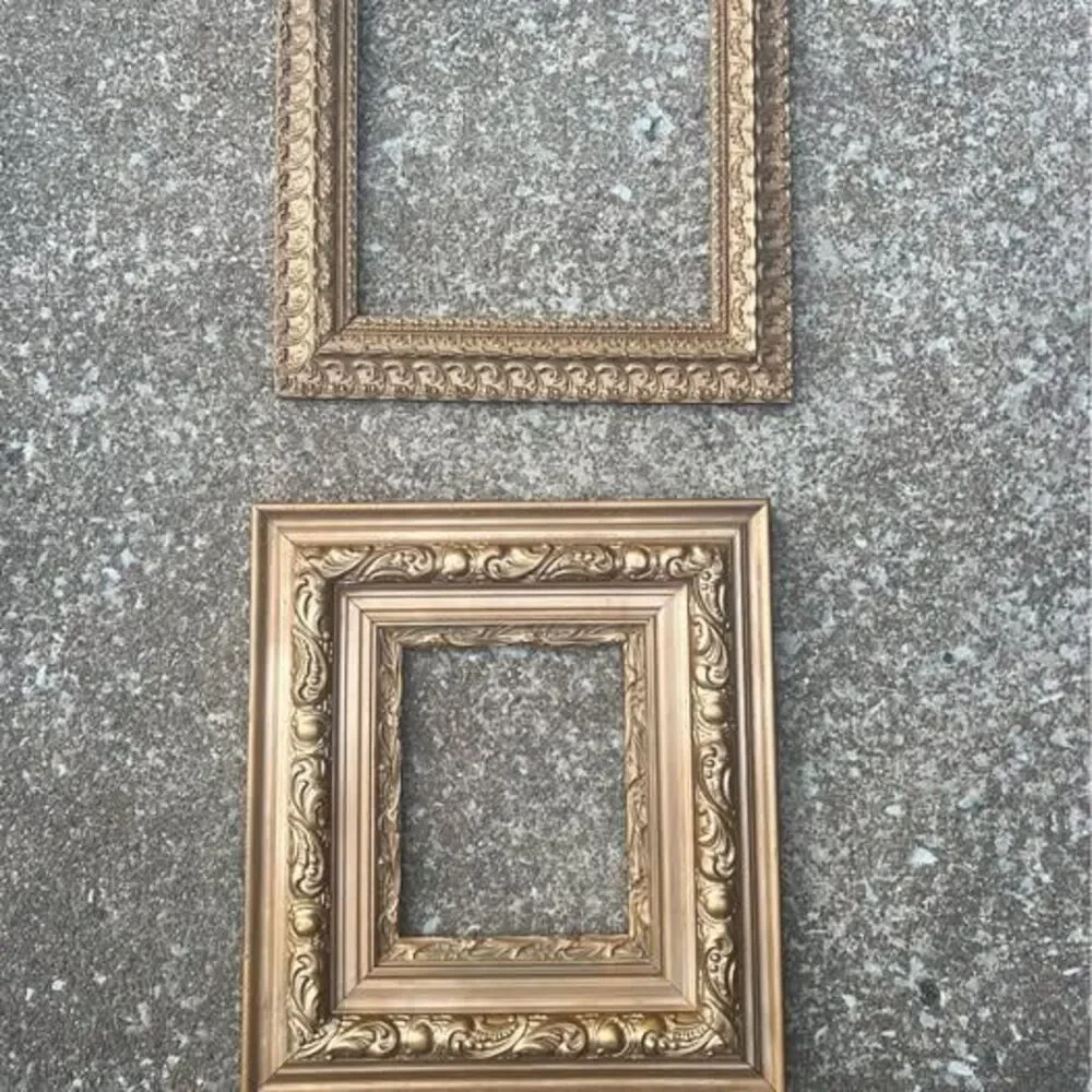 Pair of Wooden Vintage Frames | Romantic Ornate Carved Wood Golden Picture Frame
